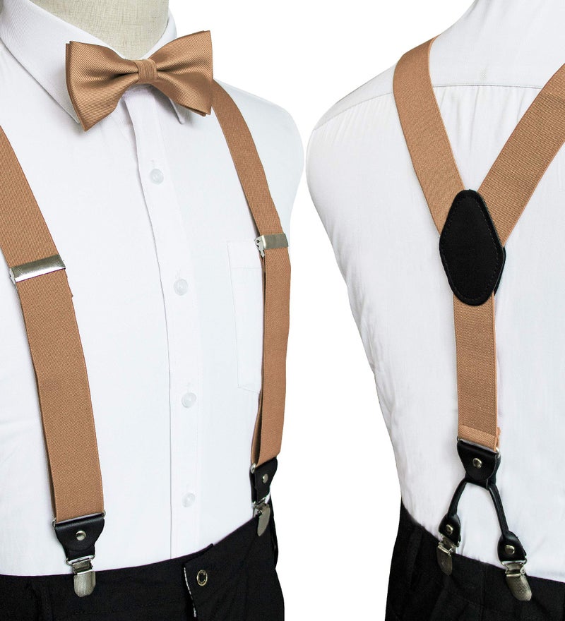 JEMYGINS Gold Suspender and Silk Bow Tie Sets for Men (Gold) - Image 2